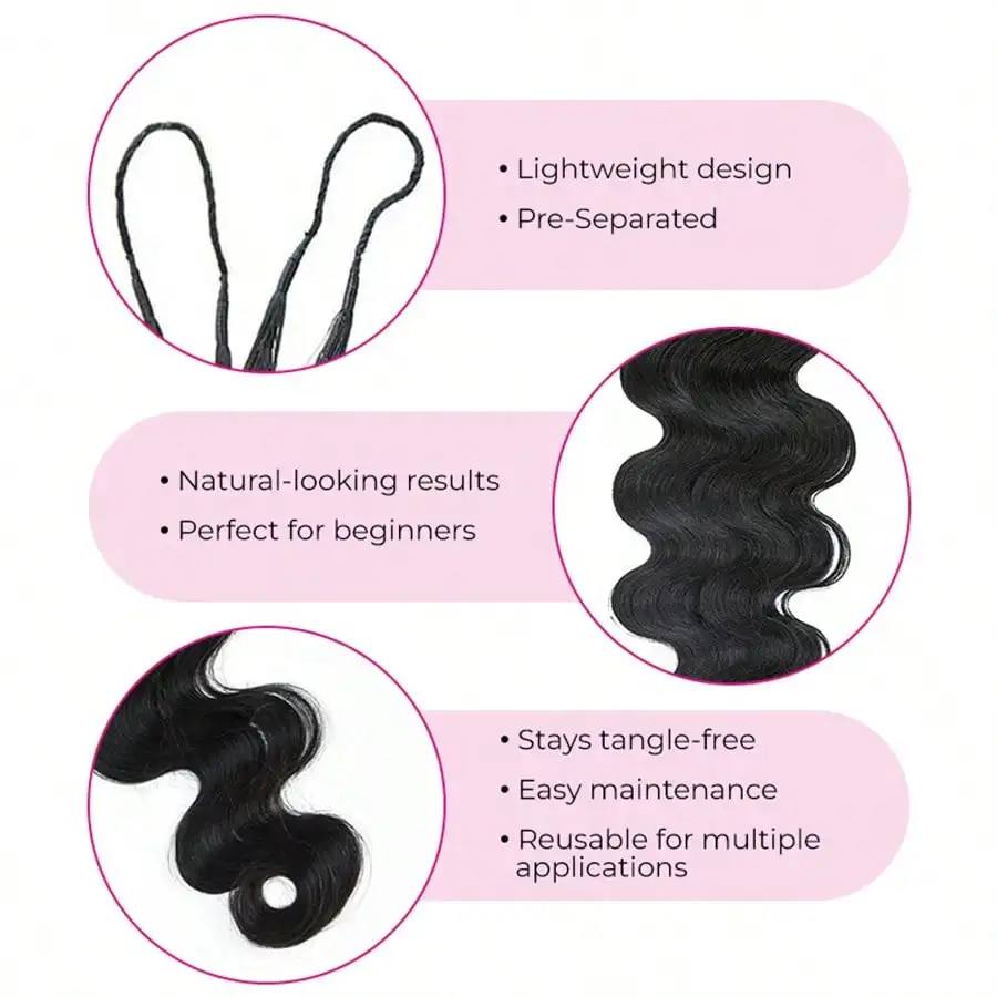 Smilegirl Body Wave Feather Crochet Human Hair Extension Syntheti Pre Separated Knotless Crochet Hair 5Packs Micro Bundles With Loop for Women 22Inch 50Strands #1B - view 5
