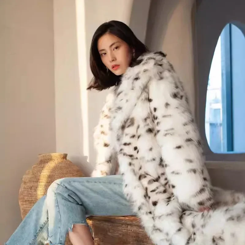 Retro Leopard Faux Fur Long Coats Women Winter Warm Thicken Open  Coat Female Casual Loose Elegant Chic Street Outwear