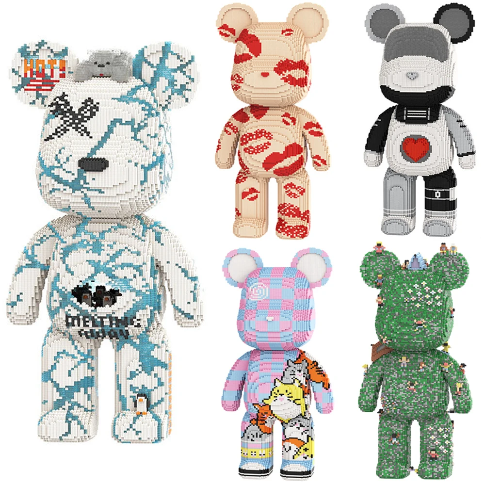 

80cm Creative Huge Sticker Graffiti Bear Funny Heart Bear Building Block Assembly Toys Gift Animal Ornament for Home Store Decor