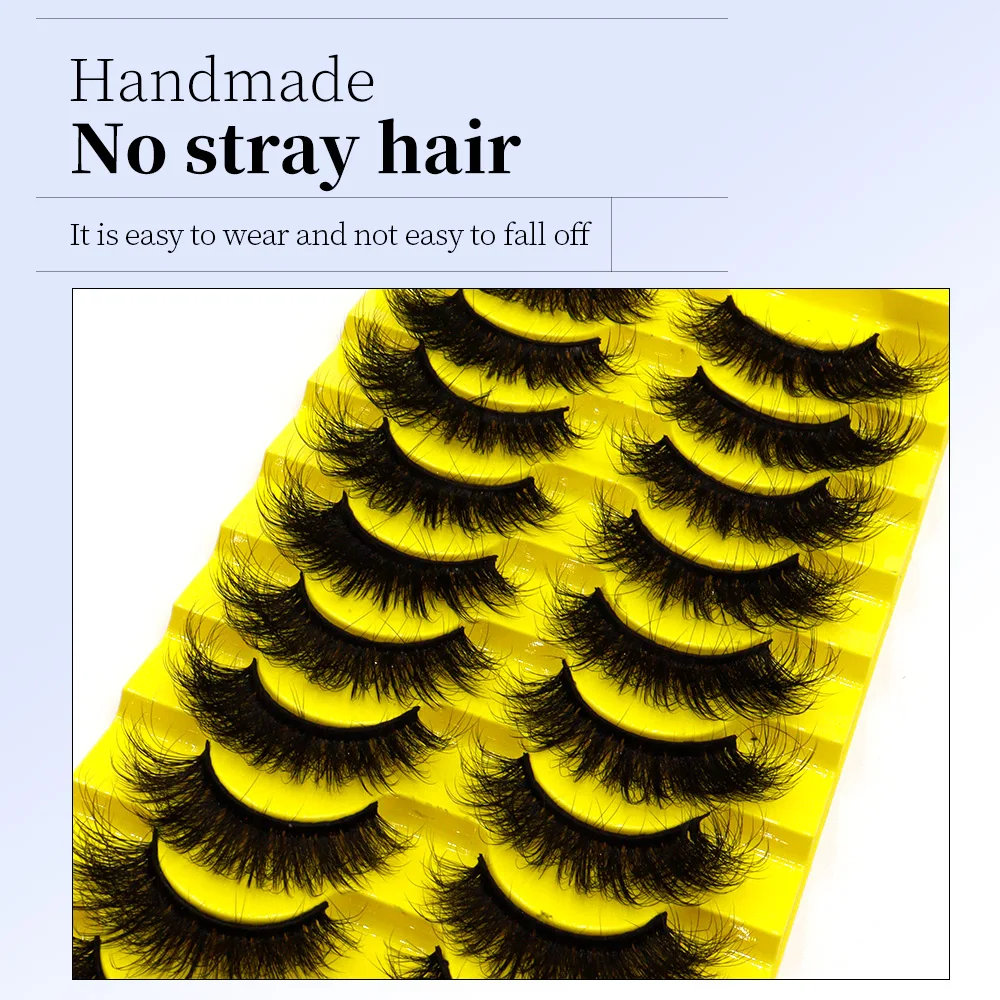 10 pairs of thick false eyelashes, natural lengthening of false eyelashes, black stems, whole 6D lightweight lashes, dramatic im