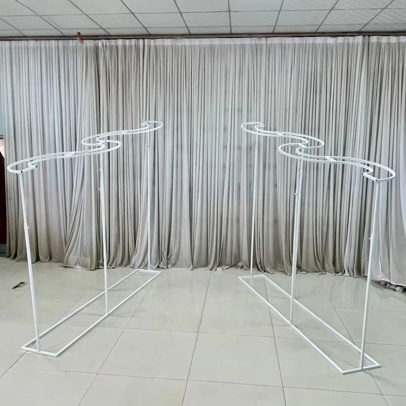 Customized Giant Background Wedding Props S-Shaped White Metal Wave Frame Fabric Arch Curtain Background Frame