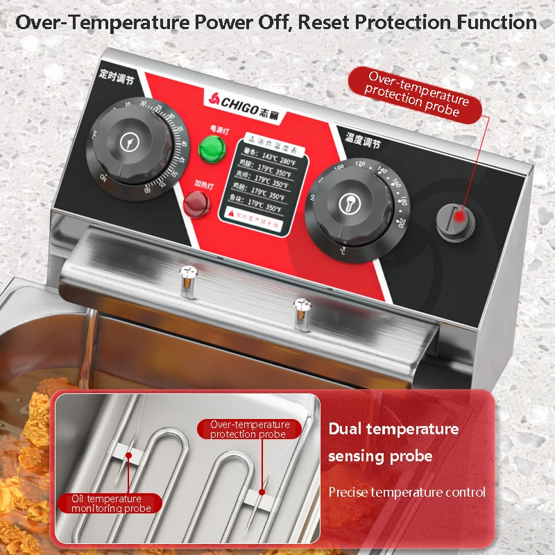 Fritadeira elétrica com tanques removíveis duplos 10L 2500W Fritadeira comercial de bancada para frango batatas fritas fritas