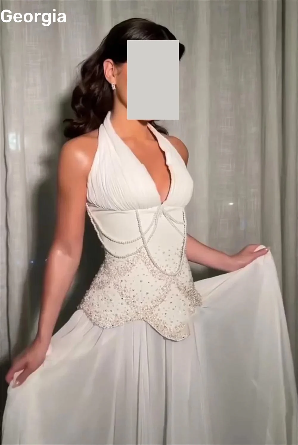 Beadings Customize A-Line Halter Elegant Party Dresses For Women Sleeveless Floor-Length Wedding Party Dress Zipper Up Wedding