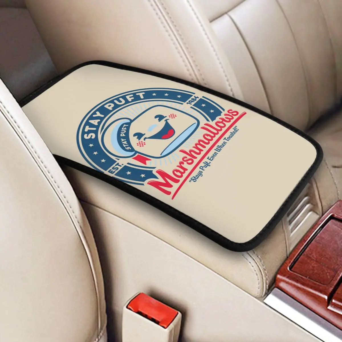 Custom Car Armrest Cover Mat Stay Puft Marshmallows Ghostbusters Car Center Console Cover Mat Interior Cushion Storage Box