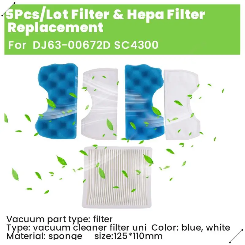 5Pcs/Lot Filter & Hepa Filter Replacement For Samsung Dj63-00672D Sc4300 Sc4470 Sc4570 Vc-B710W Vacuum Cleaner Filter Parts