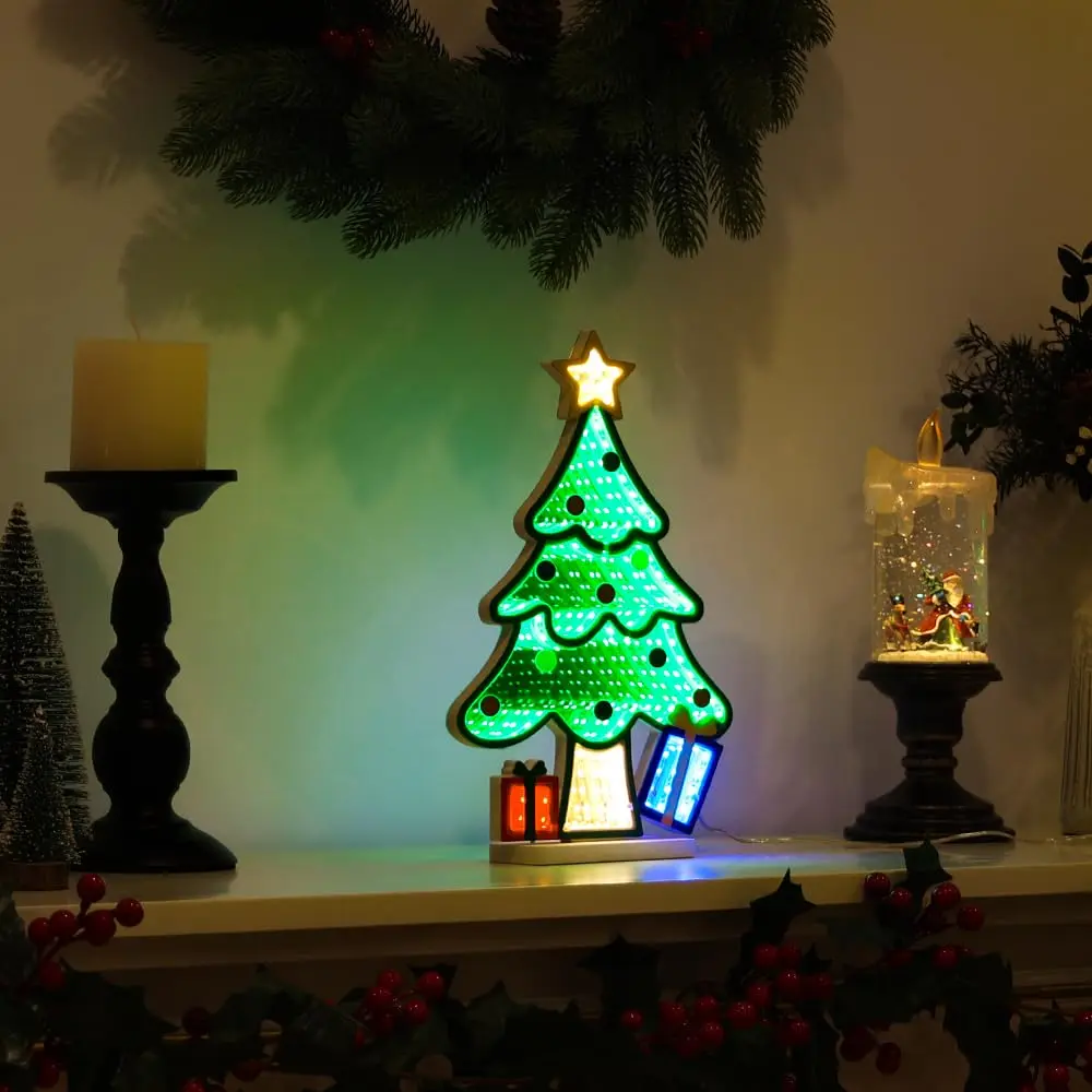 Christmas Tree Infinity Mirror Neon Sign for Wall Decor 3D Endless Extension LED Night Lamp USB Table Centerpiece Living Room