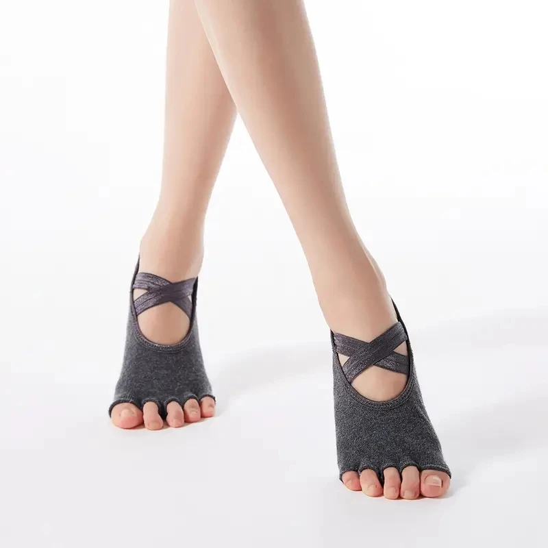 Five Toe Yoga Socks Women Non-Slip Cross Bandage Ballet Dance Backless Sock Fitness Pilates Sport Ladies Socks Gym Slippers image 6