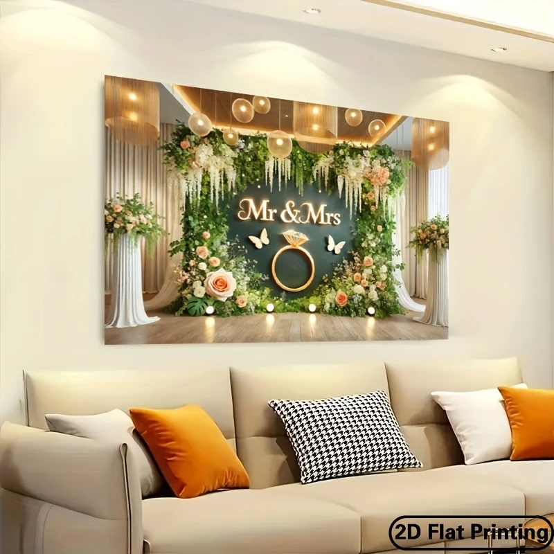 VIKAMA Wedding Theme Tapestry, Floral Wall Hanging Decoration, Multi-Functional Party Banner, Wedding Home Decoration