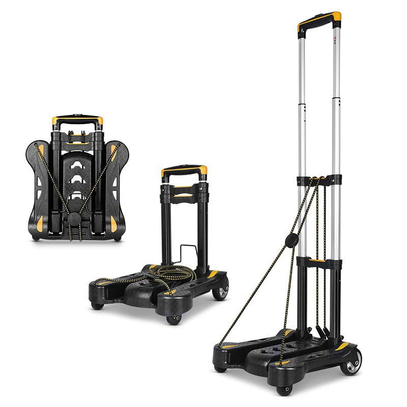 Swivel Wheel Folding Hand Truck, Portable Cart with Aluminum Pull Rod & Plastic Base, 40kg Load Capacity
