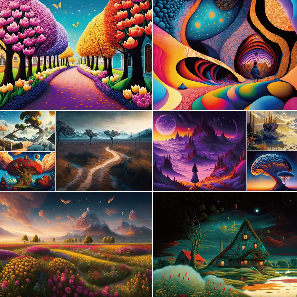 Fantasy Landscape Printed Fabric Cross Stitch DIY Embroidery Set Handiwork Craft Handmade Painting Promotions Counted Room Decor