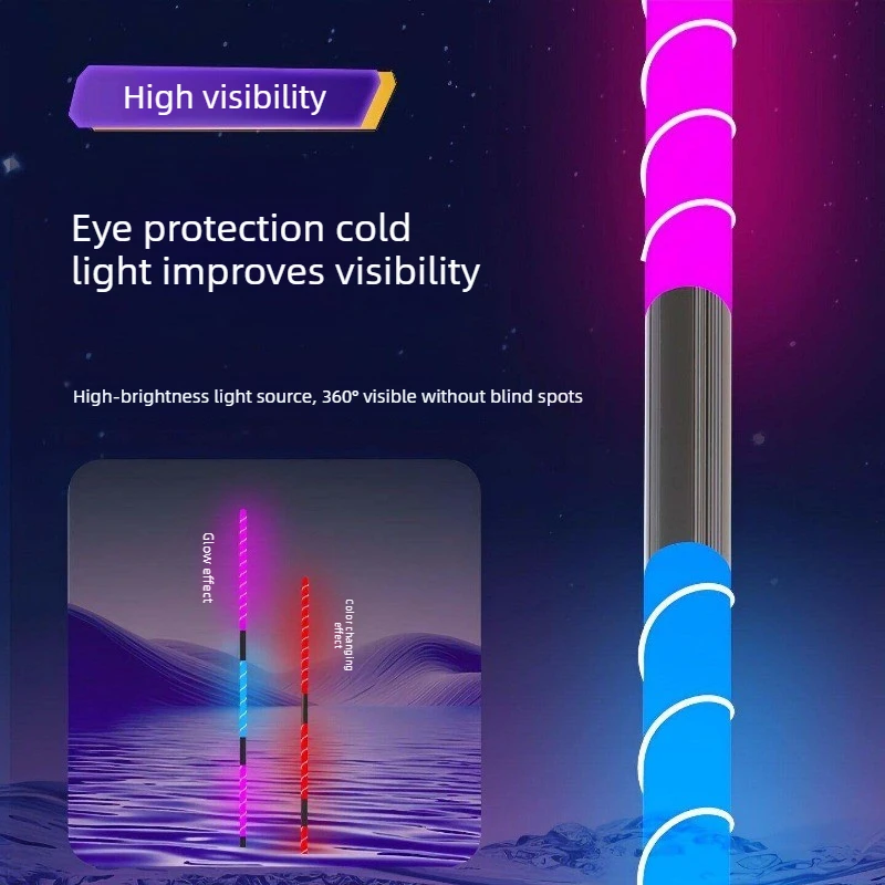 Bite Activated Color Changing Fishing Float, Cold Light Purple Blue Tip Electronic Float, Night and Day Glow Bobber Waterproof