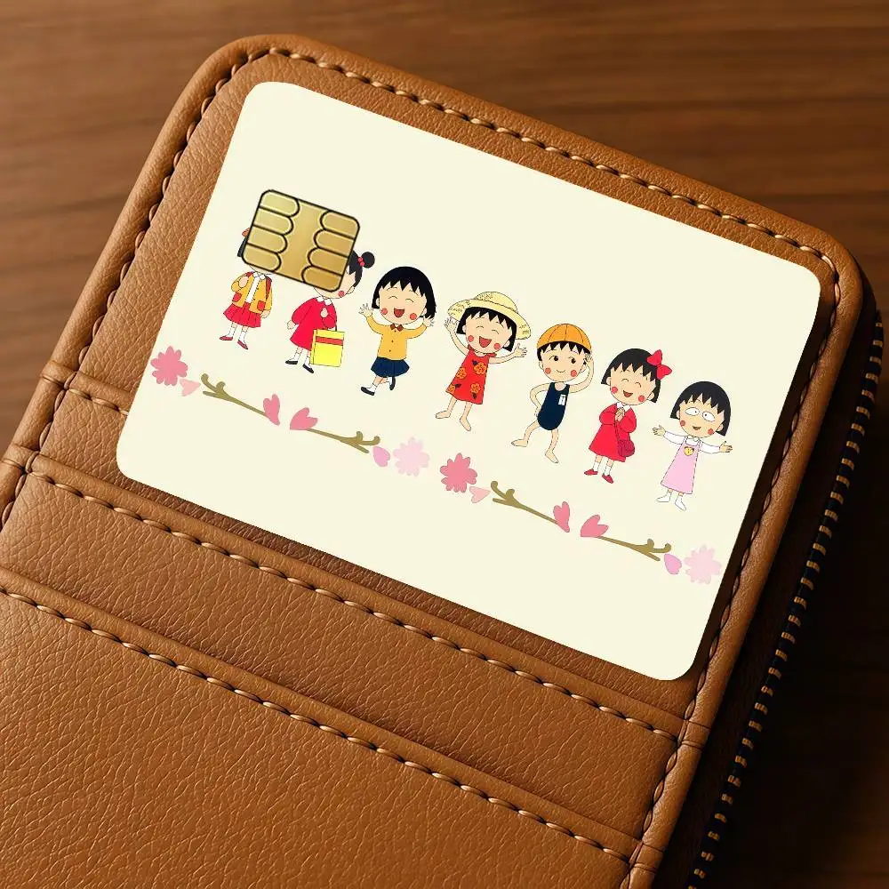 Cartoon C-Chibi Maruko Chan Credit Card 4PCS Anti-scratch Waterproof Stickers for Bank Debit Decorative Protection Bus Subway