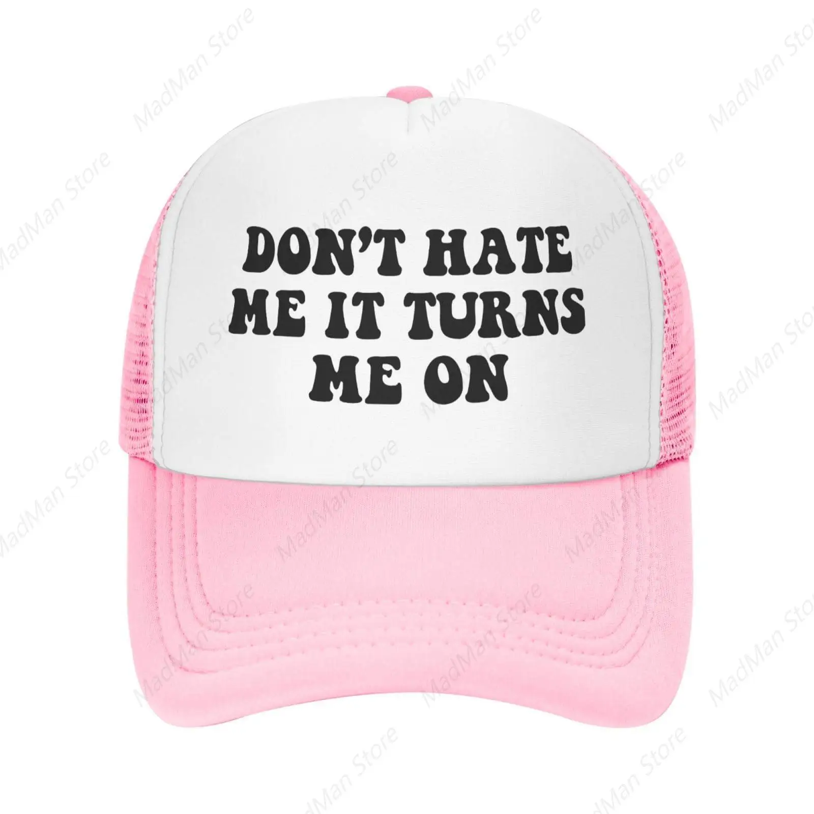 Don't Hate Me It Turns Me On Funny Adjustable Mesh Trucker Hat for Adults Unisex Classic Hats Fishing Caps Pink