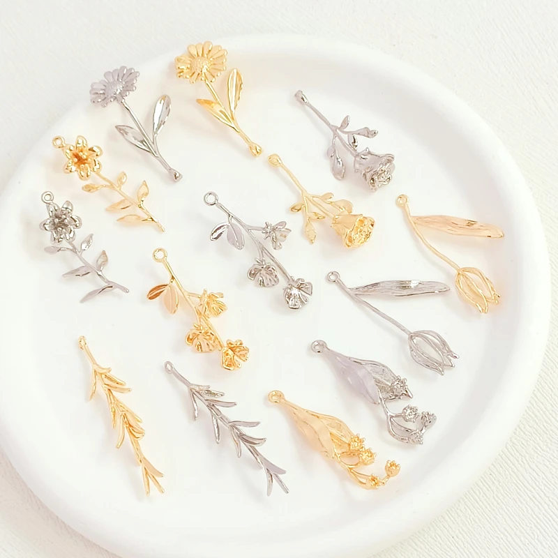 

2 Pieces 14K Copper Clad Gold White K Rose Morning Glory Lily Willow Branch Pendant Handmade DIY Jewelry Accessories Material