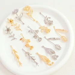 2 Pieces 14K Copper Clad Gold White K Rose Morning Glory Lily Willow Branch Pendant Handmade DIY Jewelry Accessories Material