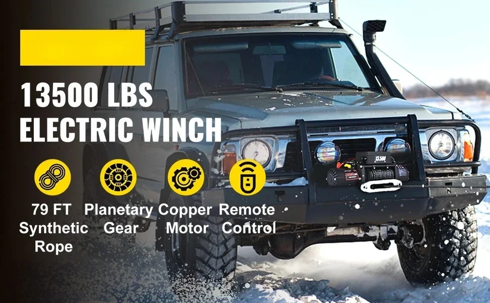 13500lbs Elektrische Seilwinde für Auto und LKW | SIHAO 13500 LBS 12V Elektrische Seilwinde 27M 92FT Synthetikseil Drahtlose und Kabelgebundene Fernbedienung Offroad-Bergung für 4X4 Truck Jeep SUV ATV UTV Anhänger Boot – Detail 2