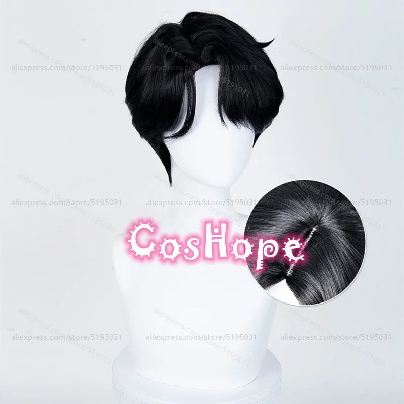 KPop Demon Hunters Saja Jungen Jinu Cosplay Perücke 28 cm kurze schwarze Perücke hitzebeständige synthetische Perücken für Halloween Karneval Kostüm