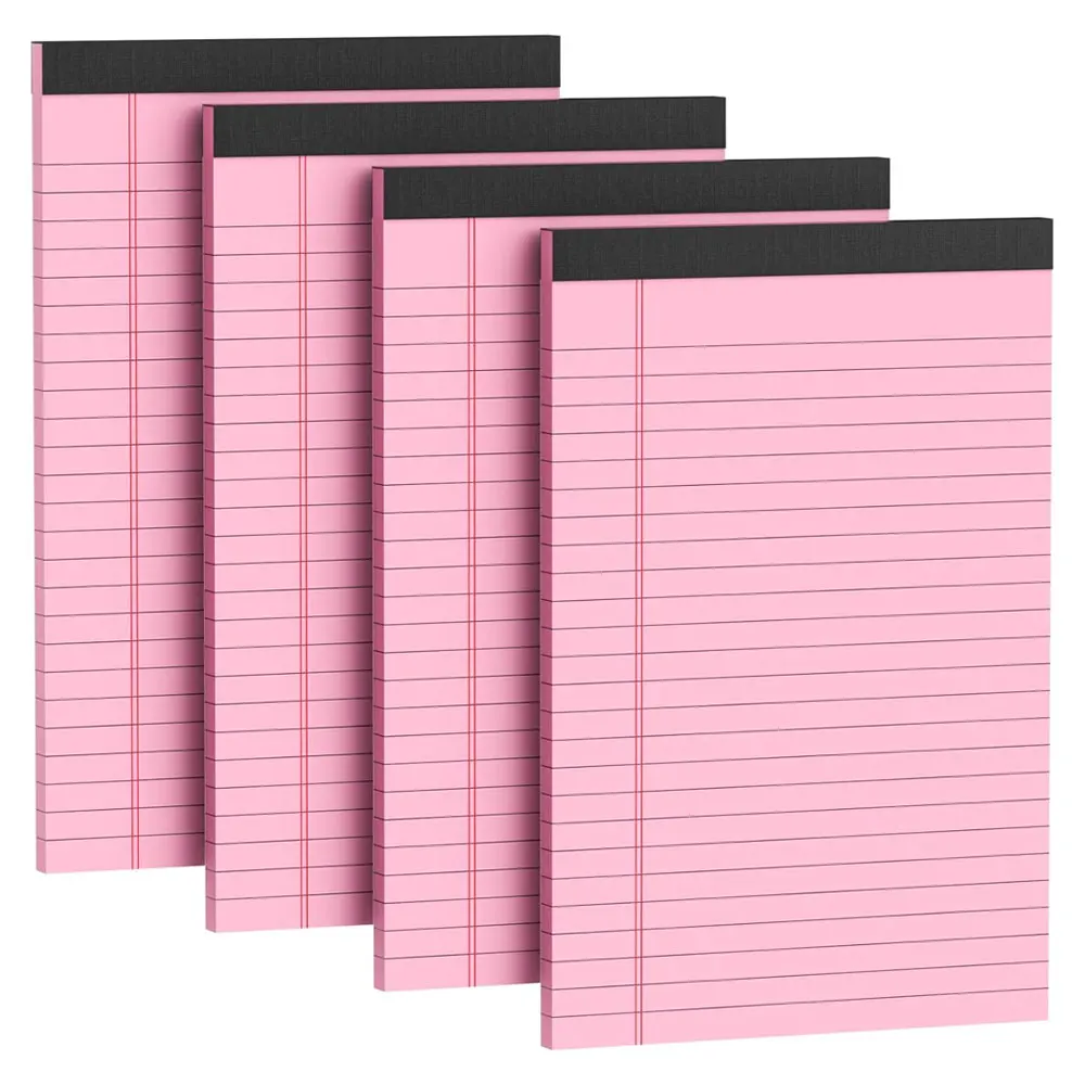 4-Pack 5x8-inch Pink Sticky Notes, Tear-Off Lined Notebooks, Suitable for Studying, To-Do Lists, Office Work, Etc.