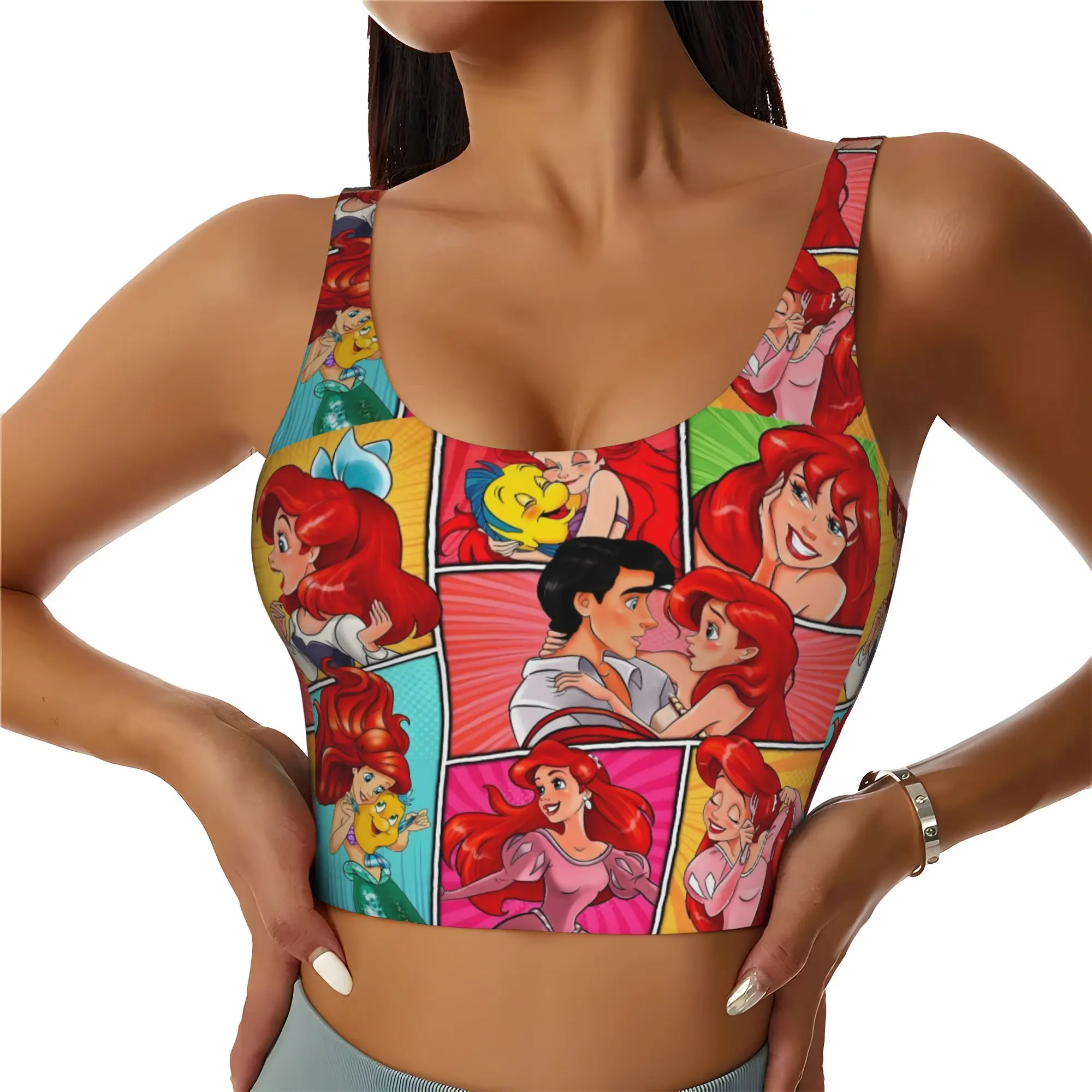 Custom Littles Anime Mermaides Workout Crop Tank Tops for Women Artistic Running Sports Bras