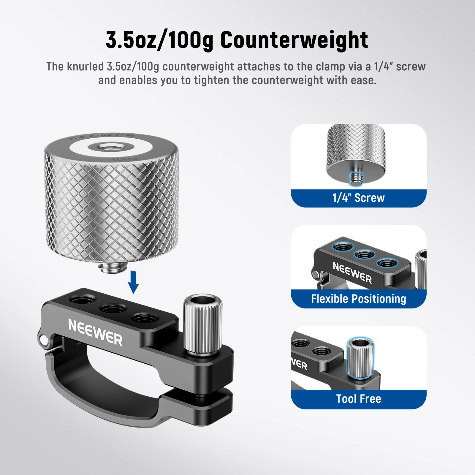 NEEWER Side Arm Counterweight Clamp For DJI RS 2 RS 3 Gimbal Stackable 100g Counterweight for BMPCC 4K 6K Pro Camera