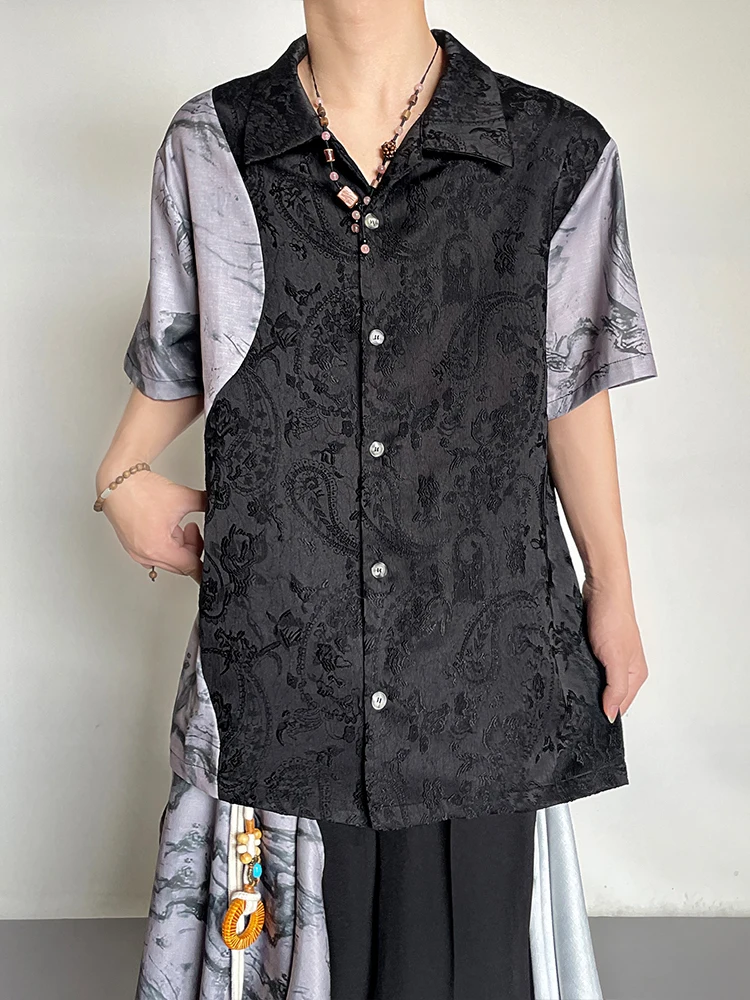 

BKYC Cuban Collar Shirt Casual Embroidery Splicing Short Sleeve Spring Summer Youth Fashion Plant Floral Patterned Men's Shirt