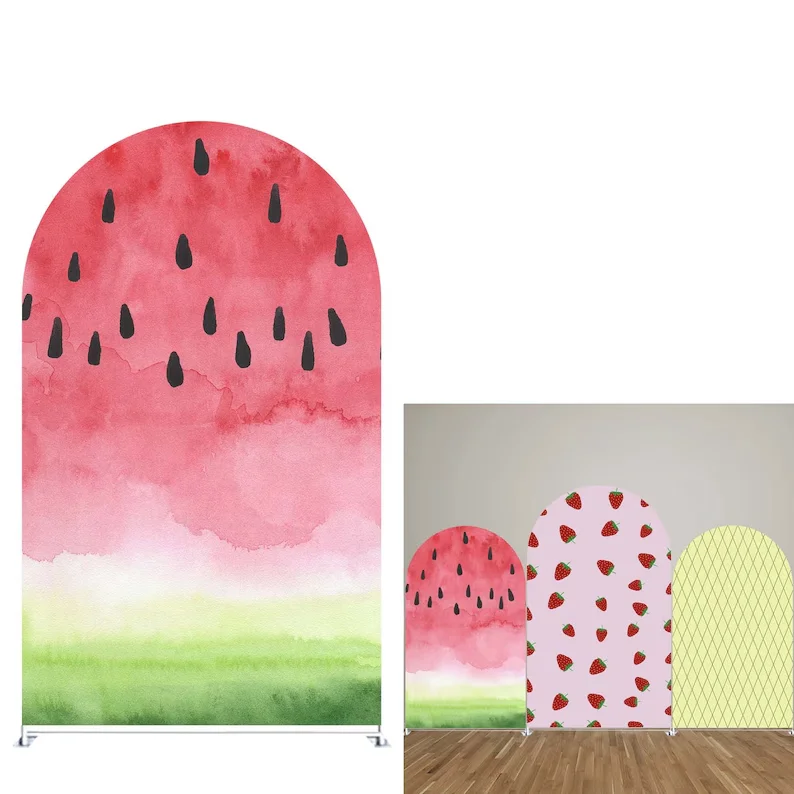 

Mehofond Arch Backdrop Cover Fruit Watermelon Strawberry Cylinder Cover Kids Birthday Party Baby Shower Dessert Decor Background