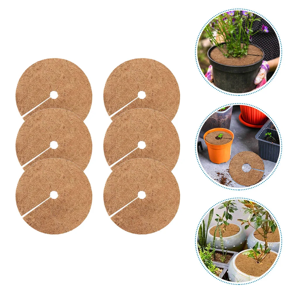 

6 Pcs Flower Pot Coir Mat Tree Ring Anti-grass Coco Flowerpot Plant Protection Pad Round Coconut Fiber Liner Mulch