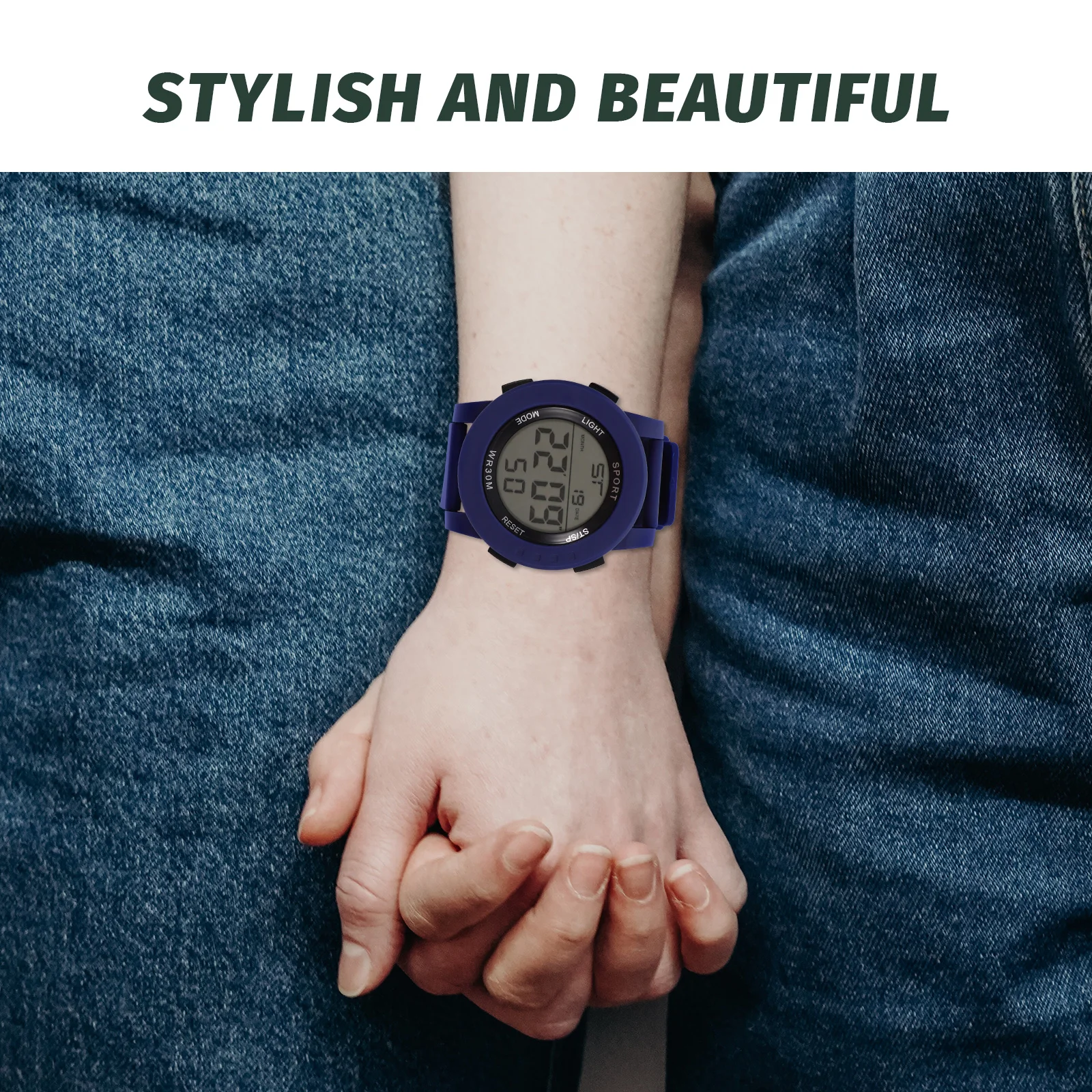 

Digital Watches Waterproof Business Outdoor Blue Strap Students Watch Adjustable Luminous Time Date Week Function Clear Acrylic