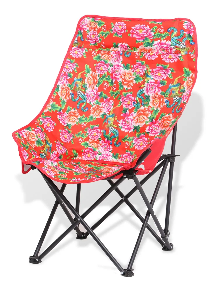 

Ethnic style Northeast China Big Flower Outdoor Moon Chair Camping Picnic Self-driving Tour RV Art Student Backrest Chair