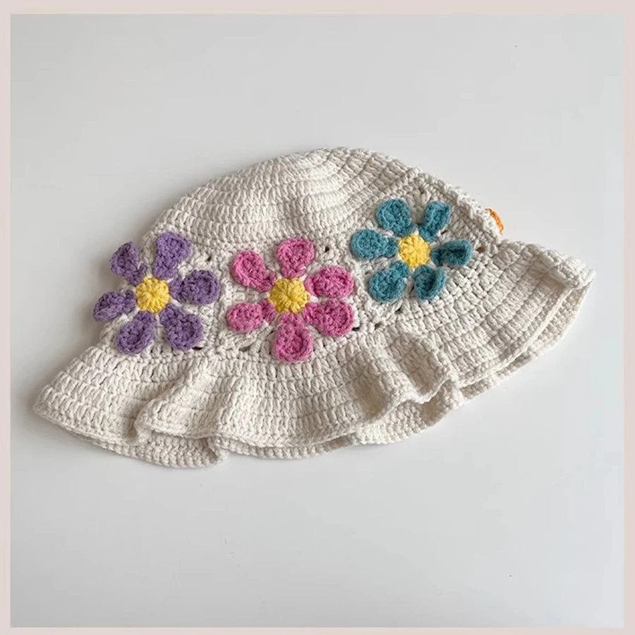 Flower Patch Crochet Sunflower Crochet Bucket Hat Knitted Sun Hat Granny Square Handmade Foldable Floppy Beach Hat Cute Comfy