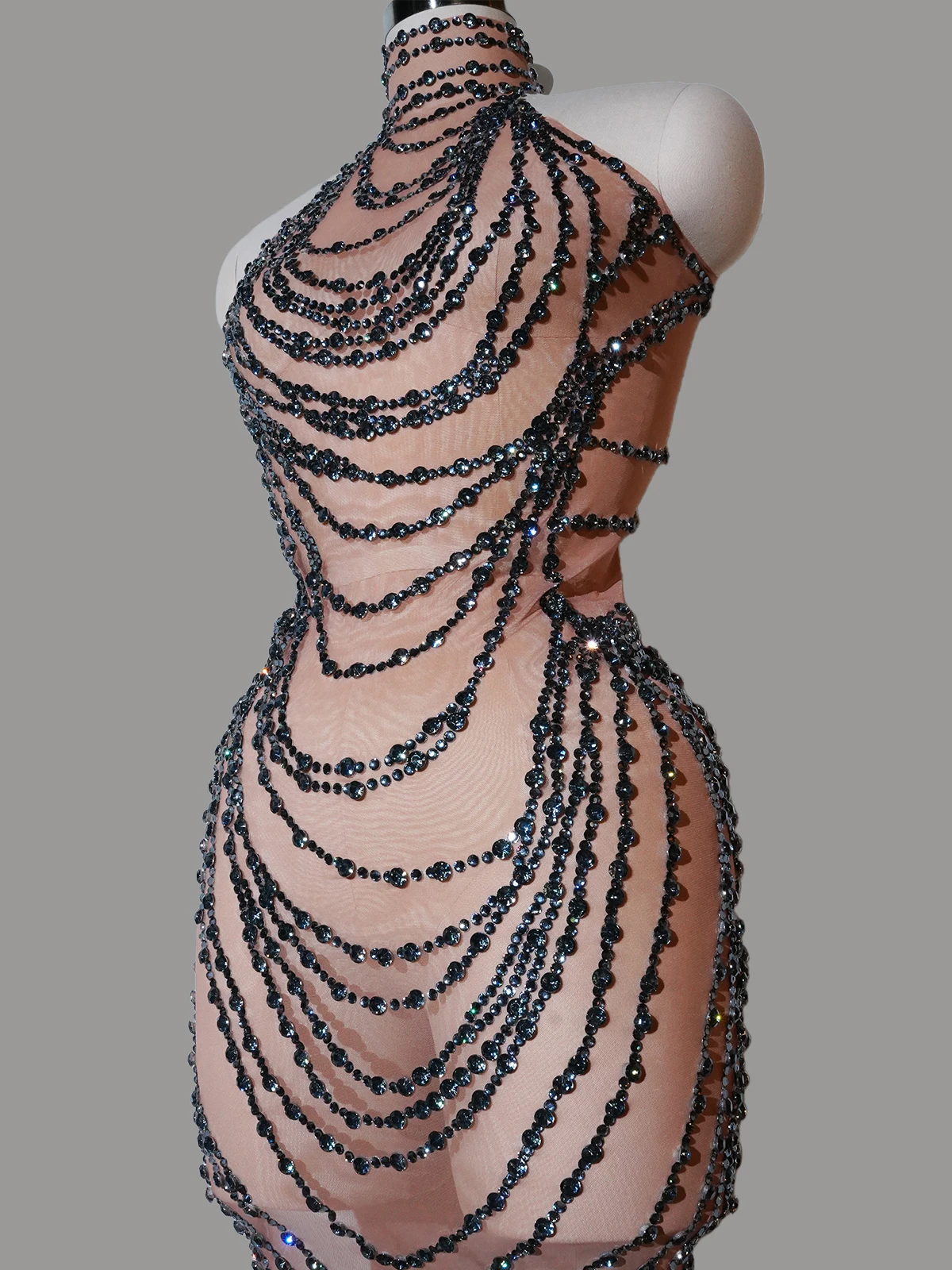 Блестящие серые стразы, сетчатое прозрачное длинное вечернее платье, роскошное женское сексуальное вечернее платье для выпускного вечера, дня рождения, сценическое платье