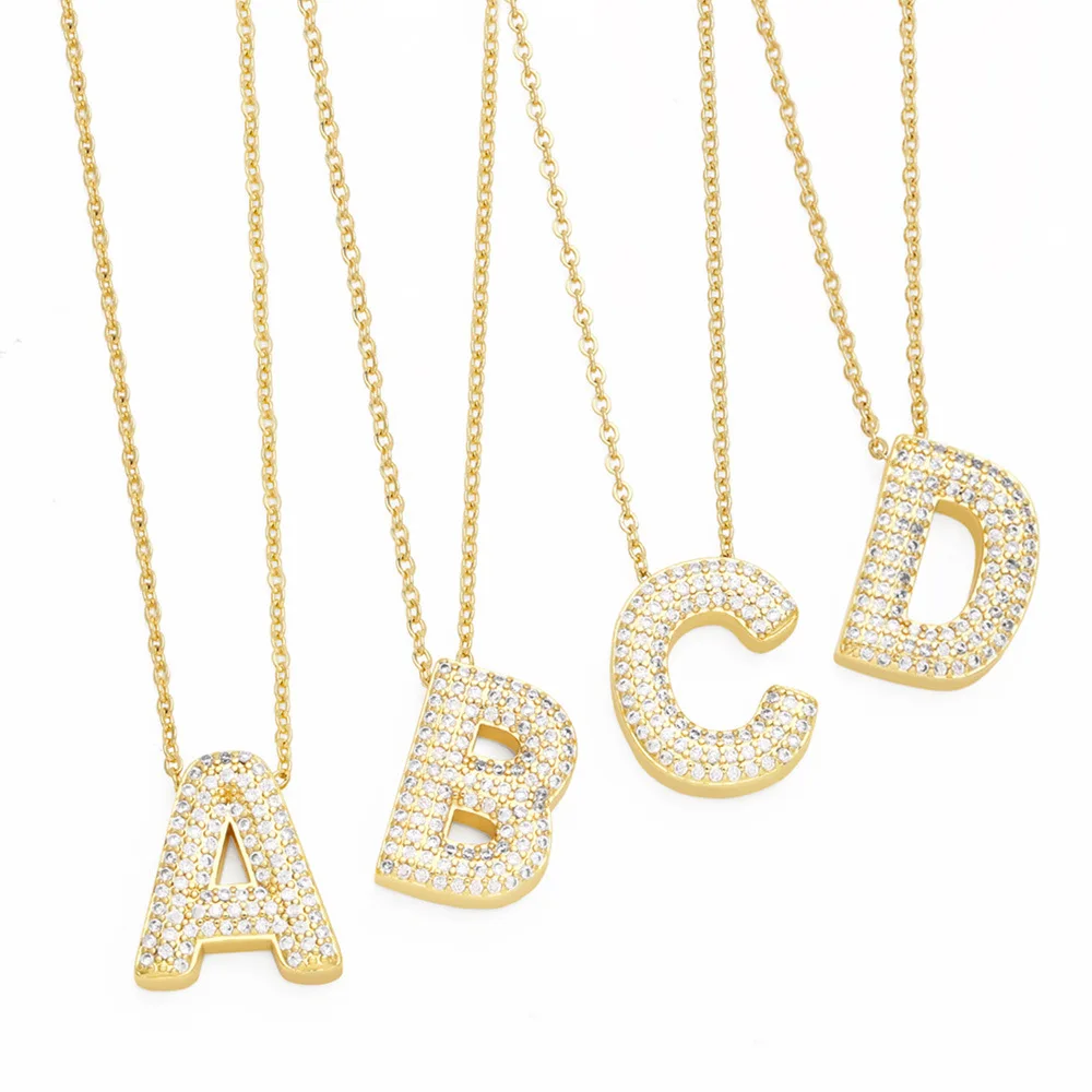 

Copper Letters Necklaces for women 18K Gold Plated Cubic Zriconia alphabet Jewelry