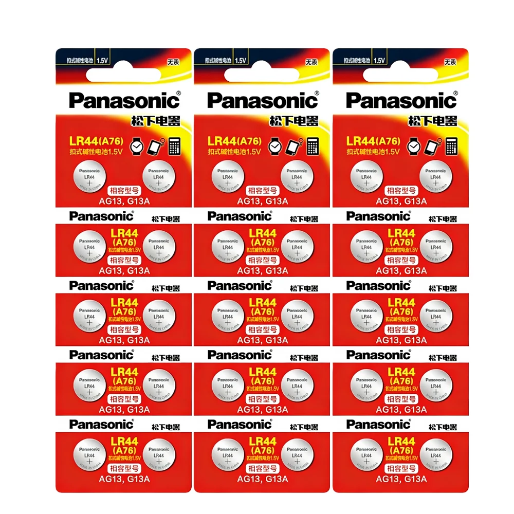 Original Panasonic 1.5V LR44 AG13 175mAh Button Cell Battery 357 SR44 LR1154 Button Coin Cell   For Watch Calculator Toy