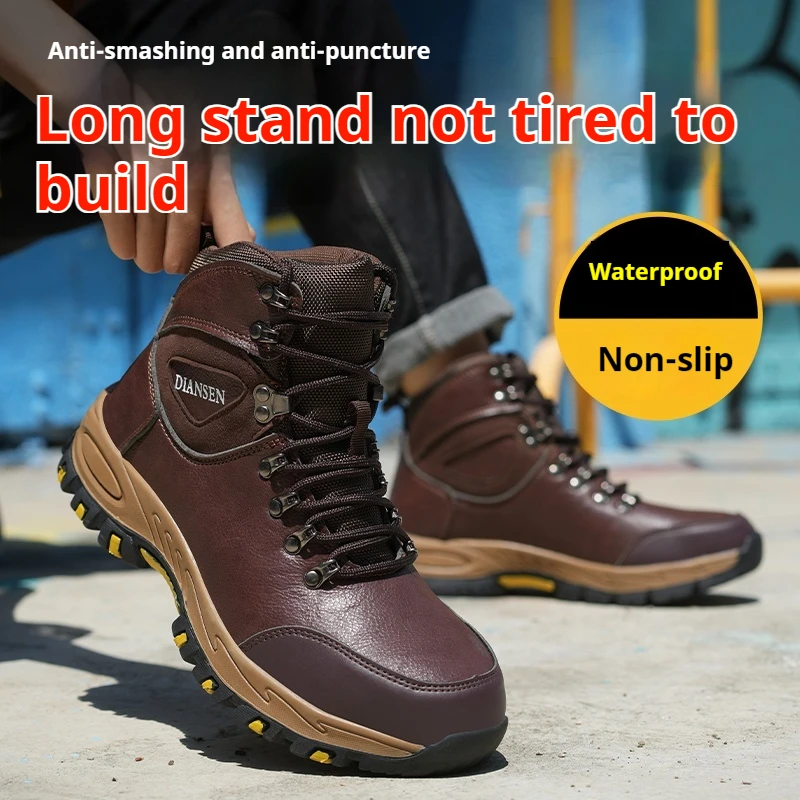 Men Steel Toe Work Safety Shoes Non Slip Boots Anti-smash Anti-Punctur Boots Casual Hiking Sneaker Protective Protective Boots