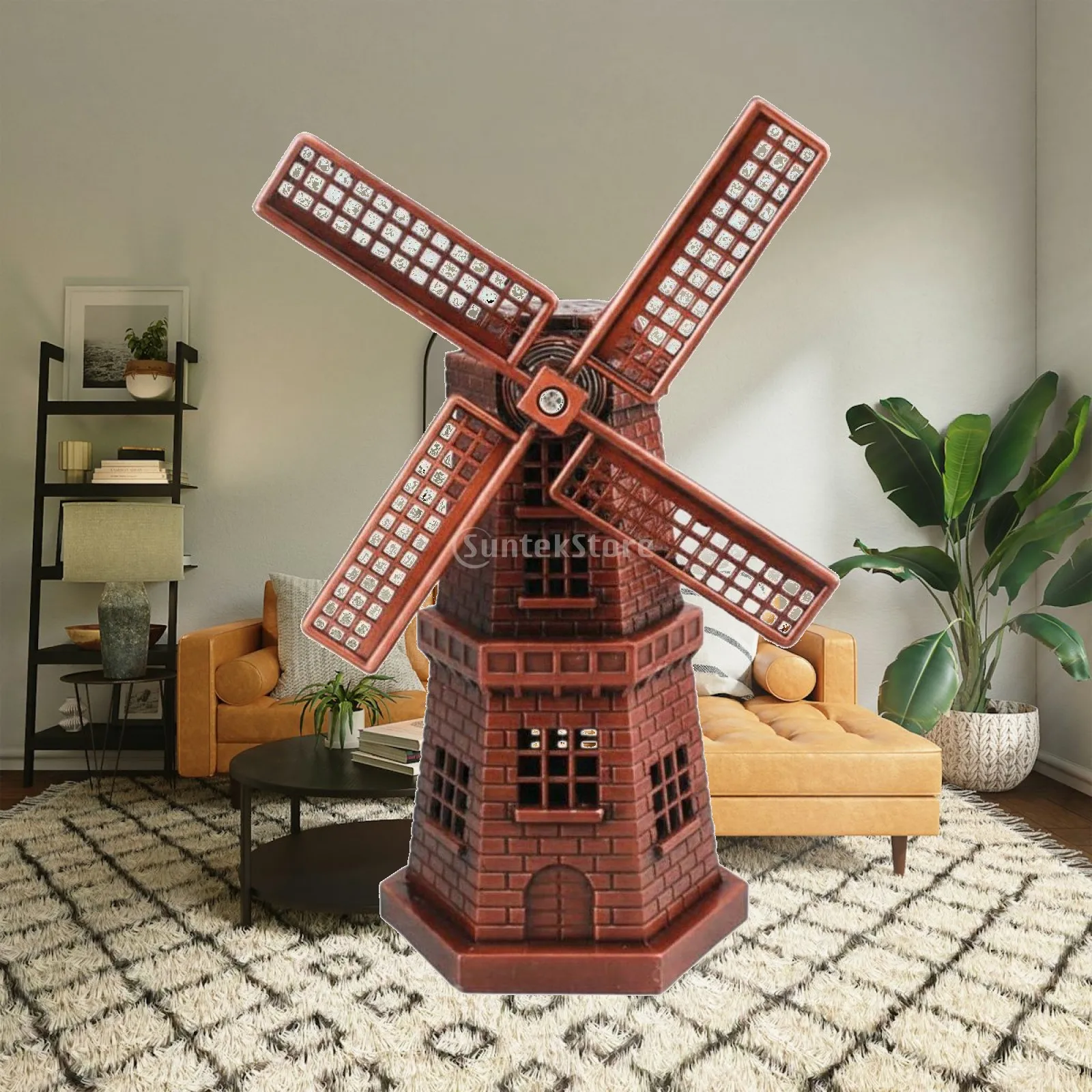 European Windmill Model European Style Metal Windmill Statue Zinc Alloy Tabletop Ornament for Collectors, Home Decor, Desktop,