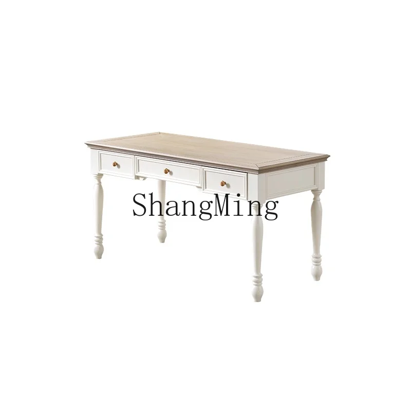 

LXY white cream wind all solid wood desk simple study home writing desk