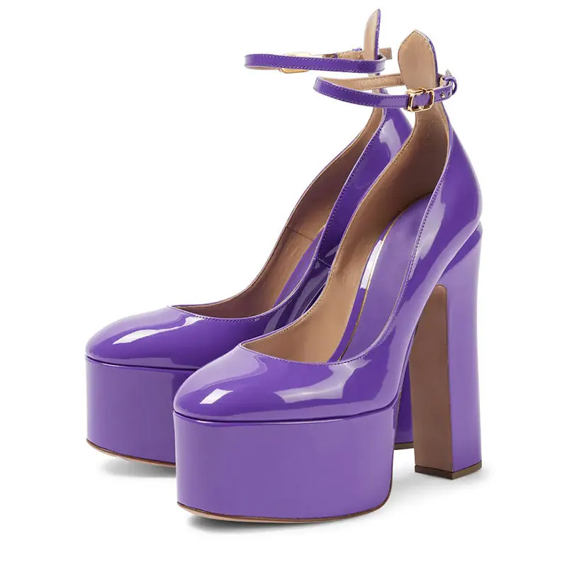 Round Toe Thick Sole High Heel Pumps Thick Heel Shallow Mouth Toe Strap Fashion Show Oversize Women\'S Shoes Top Quality Summer