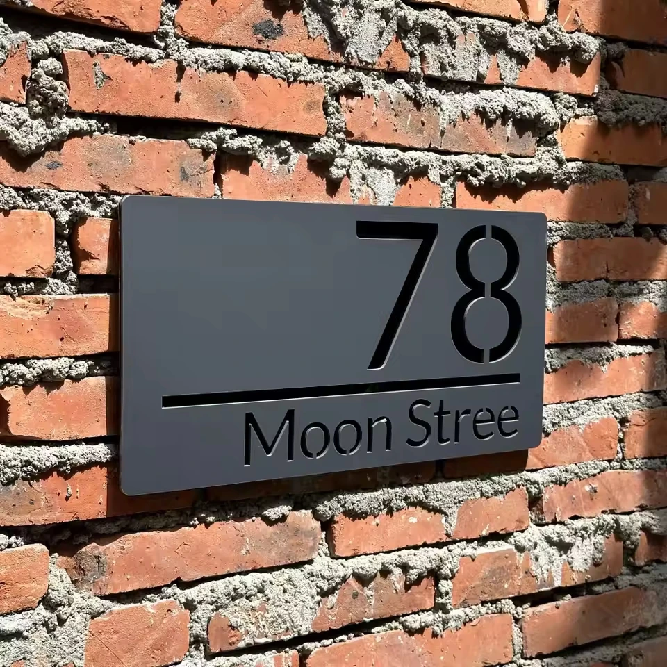 لافتة رقم المنزل من الأكريليك الحديث - لوحة عنوان خارجية مقاومة للماء مع اسم الشارع، ديكور جداري مخصص للمنزل