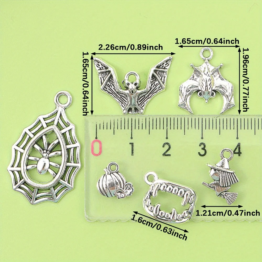 7/17/37 قطعة قلادة فضية على شكل شبح الخفافيش على شكل شبكة عنكبوت على شكل شبكة عنكبوت، أقراط على شكل سوار ذاتي الصنع، هدية الهالوين