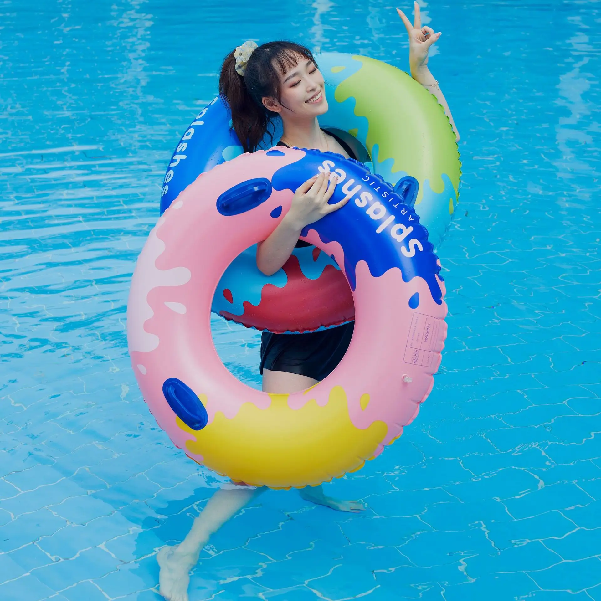 INS Korean Swimming Ring Inflatable Pool Tube Luxurious Cartoon Swimming Ring Pool Floaties for Adults Kids Beach Lake Fun Toys