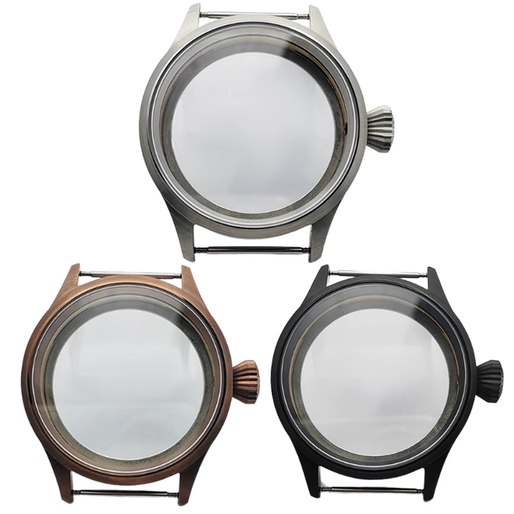 

43mm 6497 Brushed Watch Case Silver/Black Solid Stainless Steel For ETA 6498 6497 ST3600 3620 Movement Watches Accessories Parts