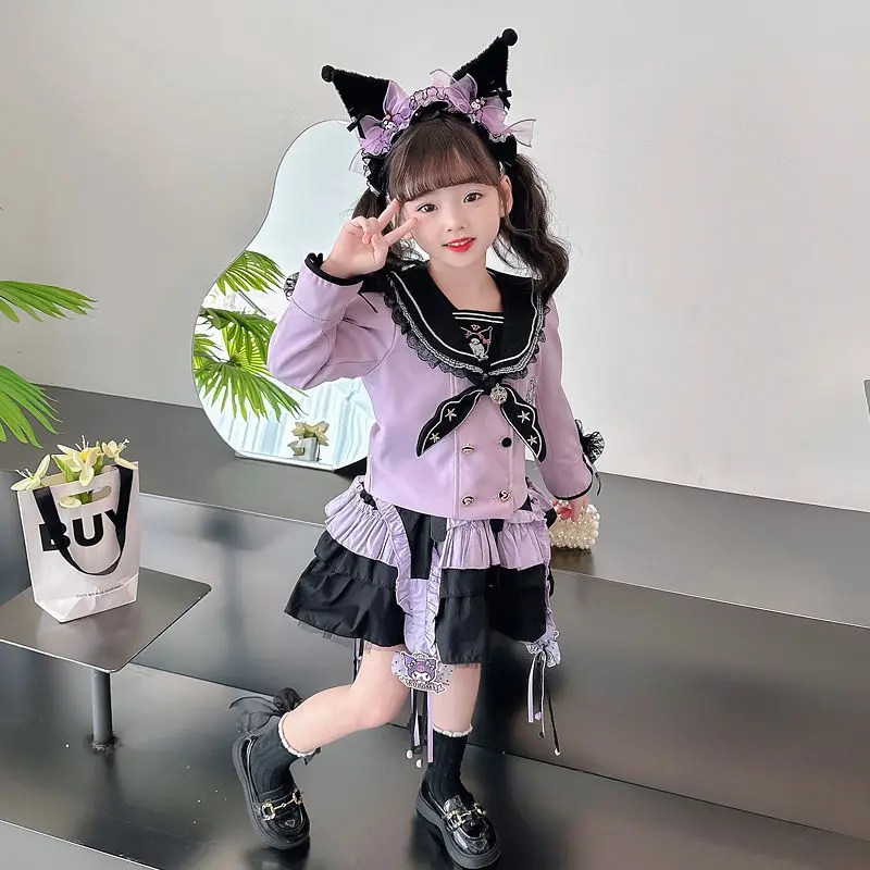 Meisjes Kuromi Jk Rok Pak Anime Sanrioed Meisje Jasje Shirt Jarretel Rok Y 2K Lolita Prinses Rok Party Cosplay Kleding Cadeau