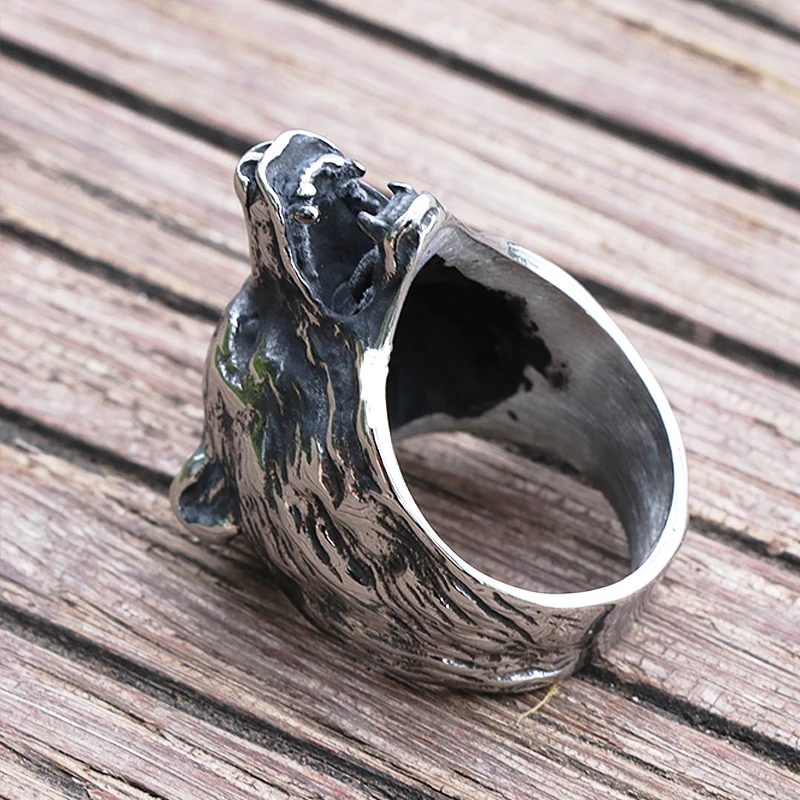 Cool Viking Bear Head Ring Men\'s Slavic Bear Berserk Stainless Steel Biker Rings Male Punk Animal Ring Nordic Amulet Jewelry