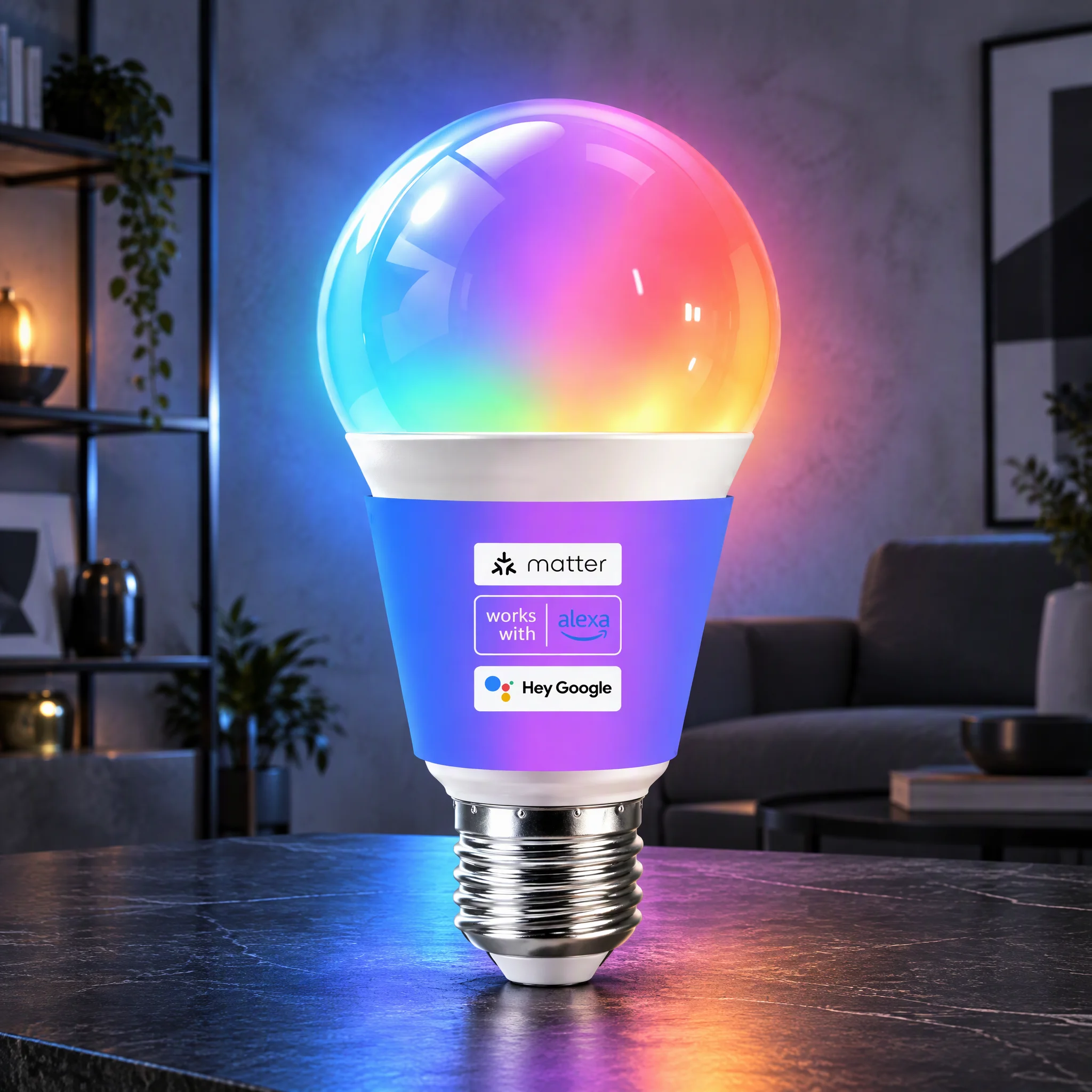 MatterSmart ColorGradient LED Bulb,10W E26/E27 StandardBase,VoiceControl RGB LightFor Living Room,Party And Home TheaterLighting