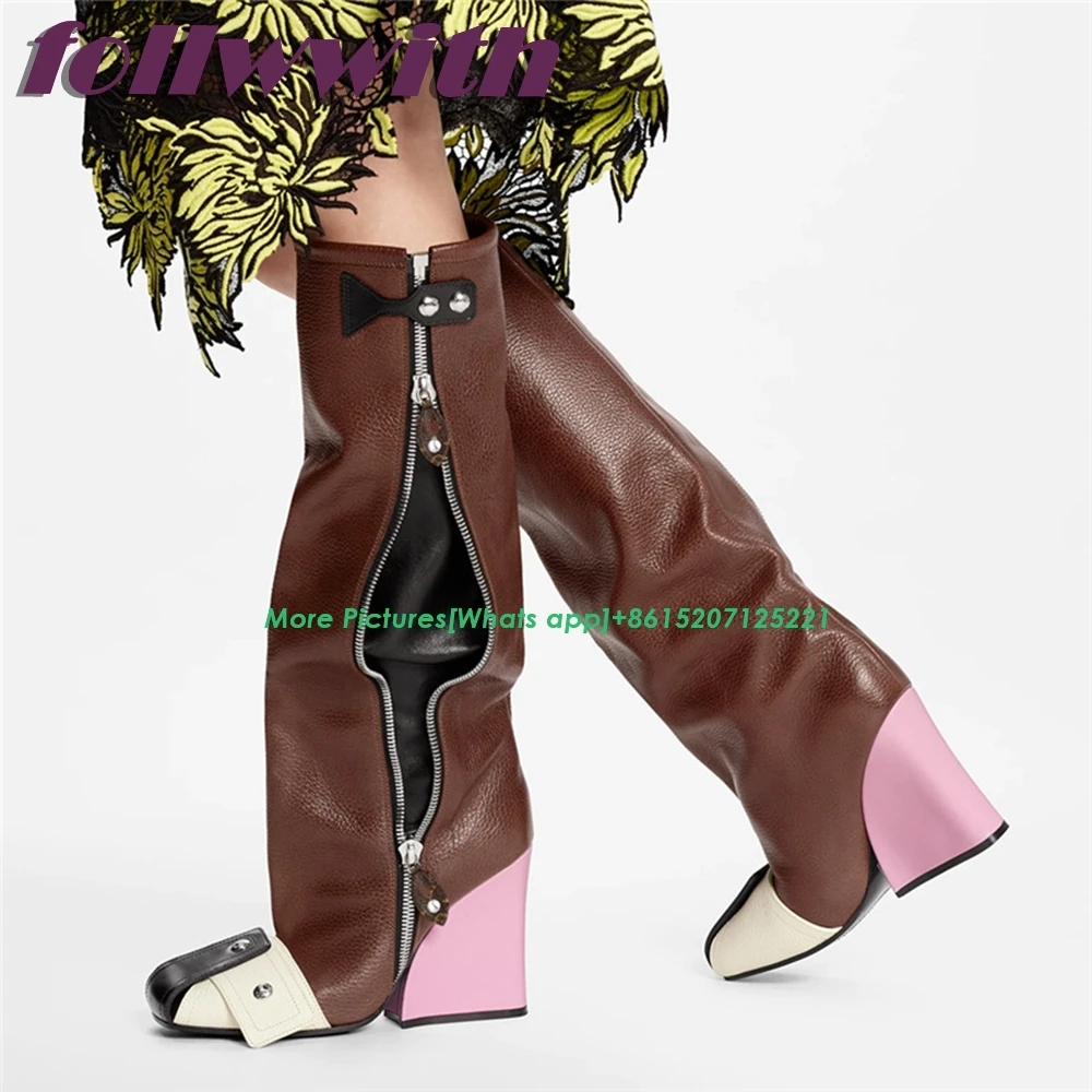 Patchwork Runway Winter Woman Booties Wedges Knee High Side Zipper Fashion Modern Newest 2024 Shoes Hot Sale Mixed Colors