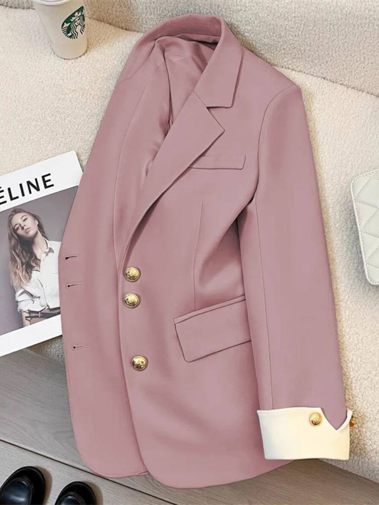 春秋の新ファッション女性のジャケットルーズブレザーオフィスレディース春女性スプライシング韓国通勤スーツコートトップス
