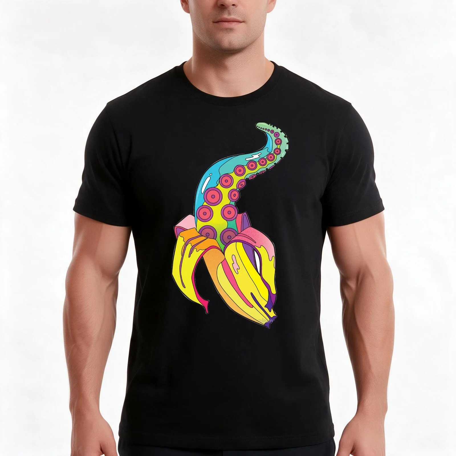 Mix between octopus and banana T-Shirt Summer Casual Cotton Tee Oversized Streetwear Tops Vintage Graphic Print 100% Cotton