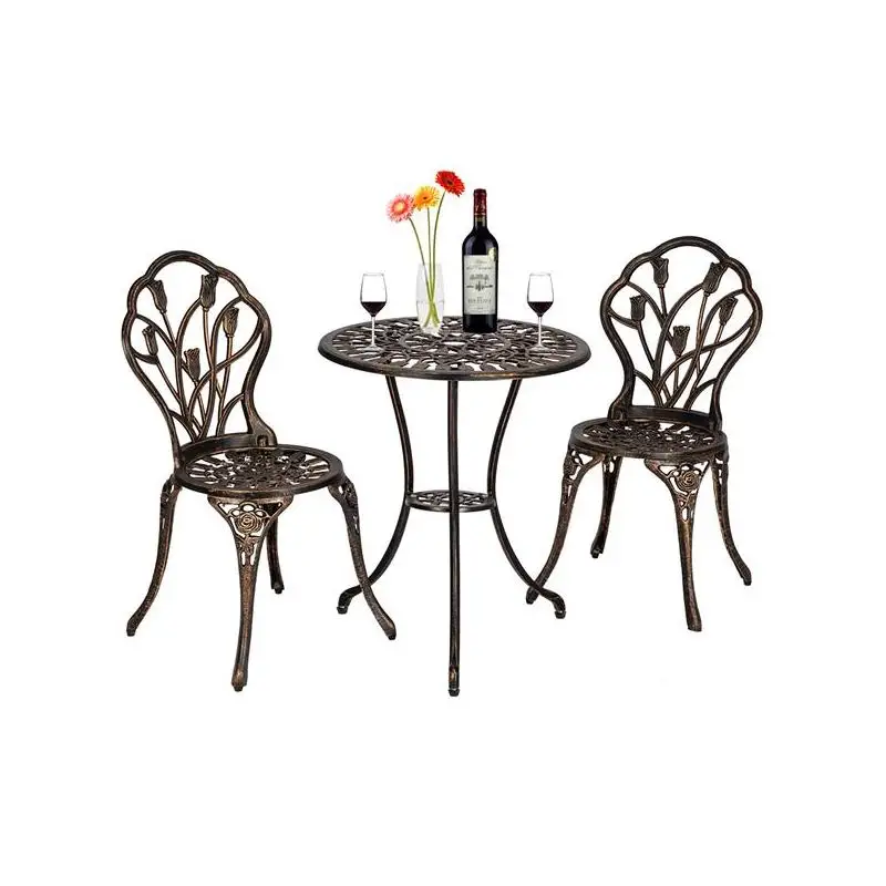 Aluminum Outdoor 3-Piece Tulip Bistro Set - Bronze Finish Table & Chairs for Patio Dining