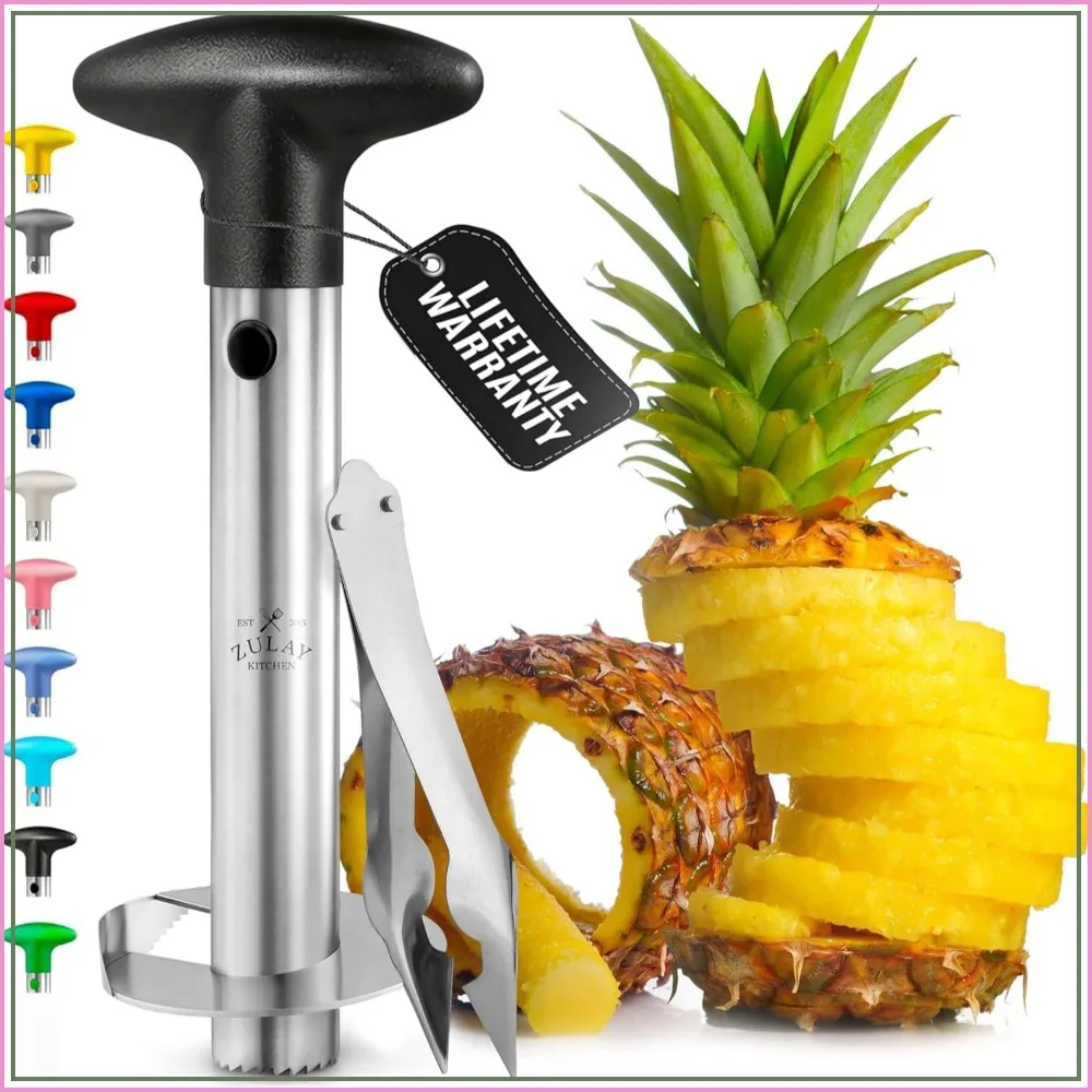 Stainless Steel Pineapple Corer & Slicer – Heavy Duty Cutter with Ergonomic Handle - Black