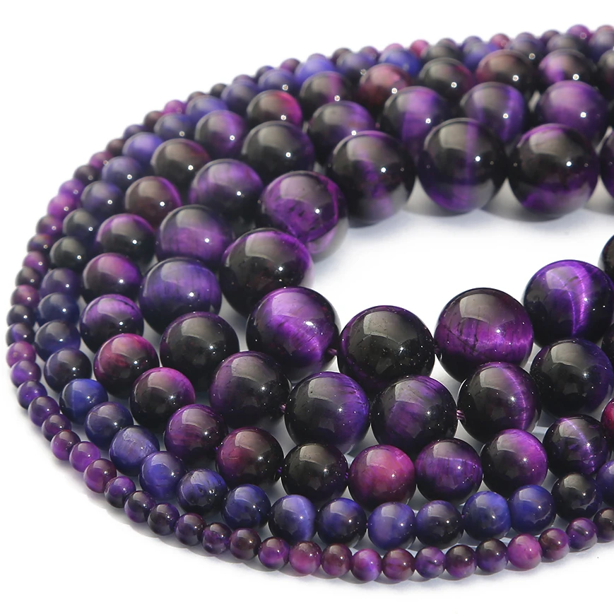 Natursteinperlen, lila Tigerauge, runde lose Abstandsperlen für die Herstellung von Schmuck, DIY-Halskette, Armband, Ohrring-Zubehör – Detail 3